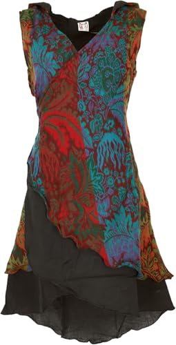 GURU SHOP Wickeltunika, Boho Elfentunika mit Zipfelkapuze, Baumwolle | Bequeme Lagenlook-Tunika, normaler Schnitt, ideal für Freizeit, Goa Style, Damenmode, vielseitig kombinierbar.