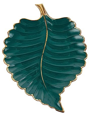 COLLBATH Assiette de service en forme de feuille élégante garniture dorée plateau à dessert multifonctionnel présentoir à bijoux mini assiette verte