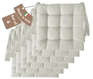 Il Tuo Artigiano Design 6 Stuhlkissen im Set, 40 x 40 cm 6 cm dick, Polsterung aus Schaumstoff und weichem Acryl, Sitzkissen Stuhl 6er Set, Stuhlkissen Outdoor 40x40 (6, Nature)