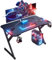 HLONONE Gaming Tisch mit LED, Gaming Schreibtisch 100 x 55 cm, Stabiler Computertisch mit Kohlefaserbeschichtung, Gamer Tisch mit Getränkehalter und Kopfhörerhaken, Schwarz
