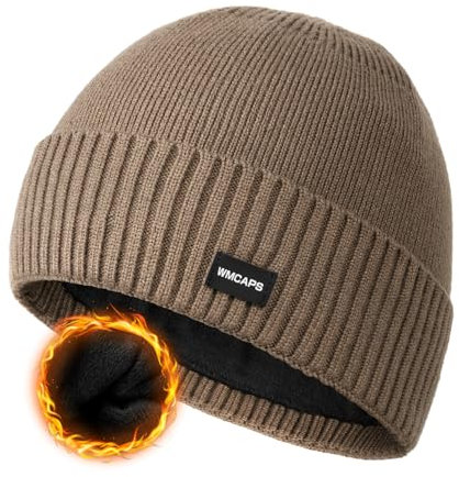 Wmcaps Winter Beanie Mütze, Wintermütze Herren mit Bündchen und Dickem Warmem Futter Wollmütze Strickmütze Bequeme Weiche Stulpenmütze Ideal für Outdoor Aktivitäten Geschenke für Männer Frauen, Khaki