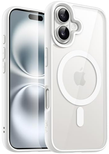 JETech Magnetic Case for iPhone 16 Plus 6.7-Inch Compatible with MagSafe, Shockproof Phone Bumper Cover, Solid Color Matte TPU Frame, Anti-Scratch Clear Back (White)