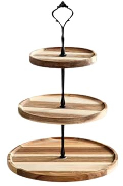 Woodside Home Living - Rustic Wooden Serving Stand - 3 Tier - Kitchen Afternoon Tea Serving Tabletop