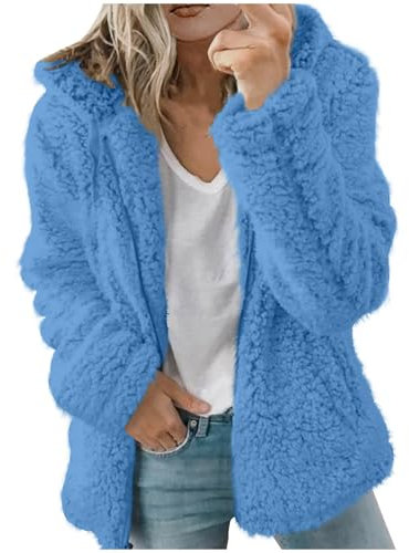 AMDOLE Manteaux en polaire pour femme - Veste d'hiver chaude en polaire douce et moelleuse - Cardigan à capuche - Fermeture éclair intégrale - Décontracté - Ample et confortable - Taille 36-44, Bleu