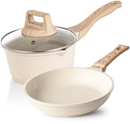 Juego de Wok para Utensilios de Cocina, sartén Antiadherente, Piedra para Trigo, arroz, Caldo de Cocina, Olla para Leche, baño maría, sartén con Tapa de Vidrio, sartén Característica:
