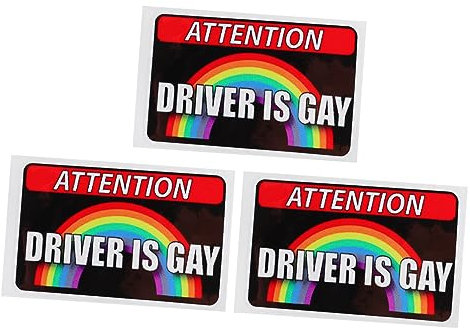 PAMINGONO 3stücke Reflektierende Autoaufkleber Attention Driver Is Gay Bunte Dekorative Aufkleber Für Und Fahrzeuggestaltung