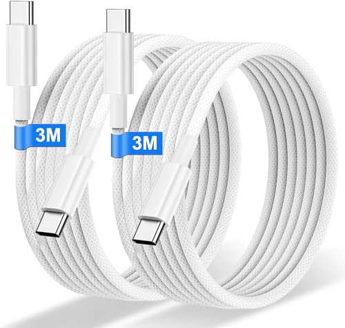 USB C to USB C Charger Cable 3M 2Pack, 60W Nylon Braided USB C to C Cable Original Fast Charge Type C Data Cable for Apple iPhone 16 15 Pro Plus Pro Max, Samsung Galaxy S24 S23, iPad Pro, MacBook Air