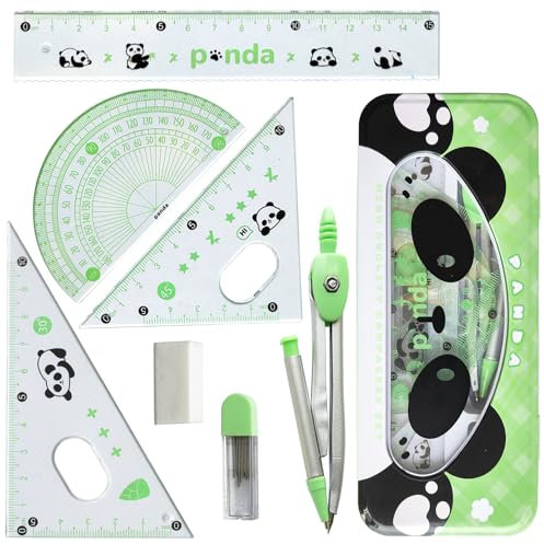 DY.2ten Geometrie Zirkel Set für Schüler mit Aufbewahrungsbox,Mathe Protraktor Kompass, 2pcs Geodreieck, 15 cm Lineal und Winkelmesser，schulbedarf 7 Stück