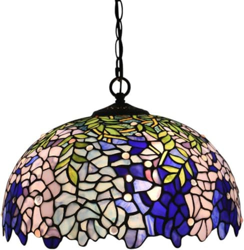 Retro Tiffany Küche Deckenleuchte Pendelleuchte Loft Hängelampe Glas Wisteria Flowers Vintage Küchenlampen Wohnzimmer Höhenverstellbar Hängeleuchte E27 für Schlafzimmer Cafe Bar (Glas,30CM)