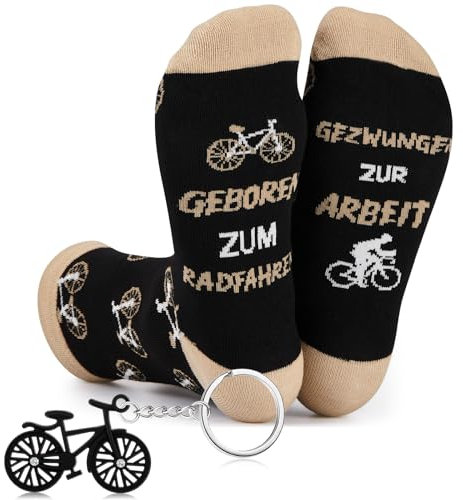Geyoga Geboren zum Radfahren Socken Radfahrer Geschenke Lustige Socken Herren mit Sprüchen Fahrrad Schlüsselanhänger Geschenkidee für Männer, Opa, Papa zu Weihnachten Geburtstag