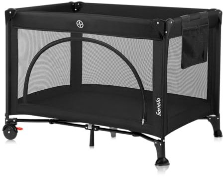 Lionelo Laura 2-in-1 Reisebett bis zu 15 kg Laufgitter von 0 bis 36 Monate Seitlicher Einstieg T25 Schaumstoffmatratze, 2 Höhenstufen, Reisetasche, Räder mit Bremse