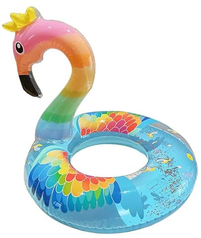 Aufblasbar Flamingo Schwimmring, Glitzer Rosa Schwimmring Luftmatratze Pool floaties, Pool Qufblasbar Ring, Erwachsene,Kinder für Poolparty Spielzeug (blau-90)