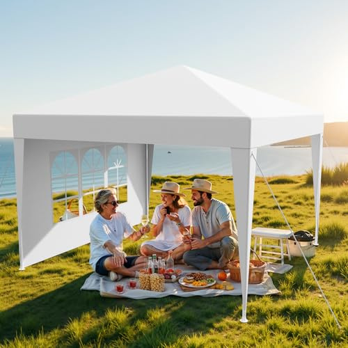 Pavillon 3x6m Wasserdicht, Garten Pavillon Stabil PE-Plane Stecksystem-Metallgestänge, Festzelt für Party-Camping-Markt, Party Zelt, Faltpavillon mit Seitenwänden Abnehmbar, Erdhaken, UV-Schutz, Weiß