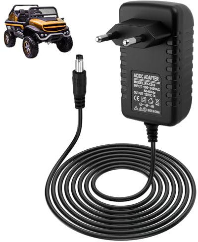 Caricabatterie 12V 1A per Bambini Guida Elettrica con Auto, 12V Caricatore per Guida Elettrica su Giocattoli motociclette elettriche per bambini SUV ATV Quad Moto, Connettore 2,1 mm x 5,5 mm
