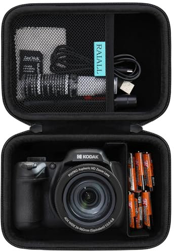 RAIALL Camera Case for KODAK PIXPRO AZ405/AZ425/AZ255/AZ401/AZ528 Digital Camera, Vlogging Camera Hard Carrying Case Protective Travel Bag, Mesh Pocket for Battery, SD Card and USB Cable, Black