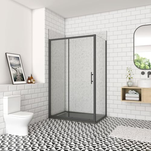 Acezanble 1200x900x1850mm Black Sliding Shower Enclosure with 1200x900mm Shower Tray