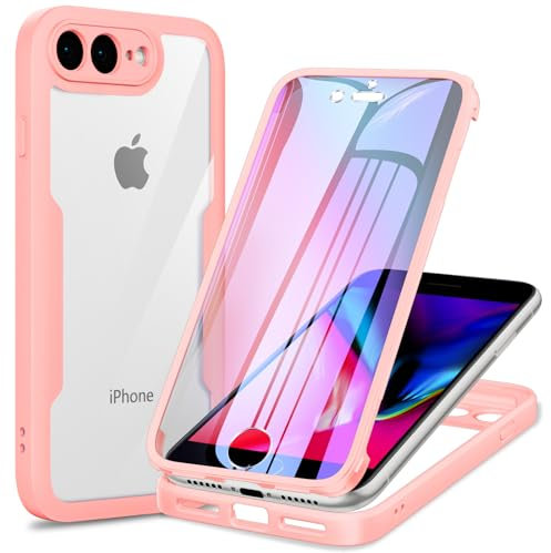 Phoona für iPhone 8 Plus/iPhone 7 Plus Hülle, 360 Grad Robust Stoßfest Schutzhülle mit Eingebautem Displayschutz, Case Transparent Panzerhülle Handyhülle für iPhone 8 Plus/iPhone 7 Plus, Rosa