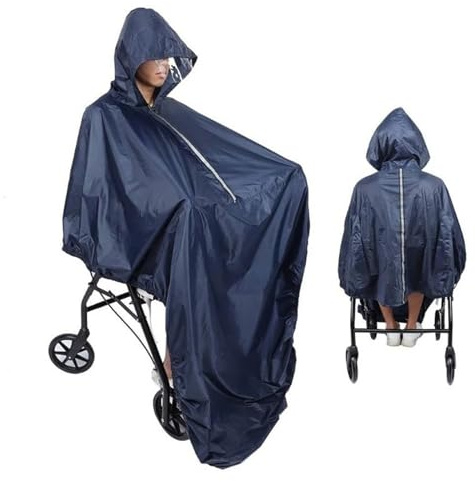 JHSDHYD Rollstuhl regenponcho Reflektierender Streifen, wasserdichter Regenponcho for Rollstuhlmobilität, Alter Roller, großer winddichter Umhang, Regenmantel mit Kapuze(Black)