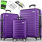 tillvex® Reisekoffer Set 3-TLG. + Gepäckwaage, 6X Koffergurte & 3X Kofferanhänger | Kofferset 4 Rollen | Trolley Gepäck Koffer TSA Schloss | Rollkoffer Hartschalenkofferset S-M-L-XL (Lila)
