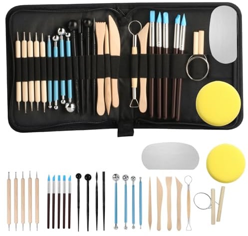 27 Pcs Polymer Clay Tools Sculpting, Pottery Tools for Clay Sculpting Toolss, Air Dry Ceramic Pottery Modeling Sculpture Modelling Carving Tool Kit, DIY Art Crafts Accessories, with Carrying Case