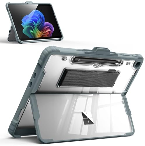 MoKo Funda para Microsoft Surface Pro 12 2025, Ice+Océano | Funda Transparente Resistente, Soporte Ajustable, Portalápices y Correa de Mano, Admite teclado Type Cover