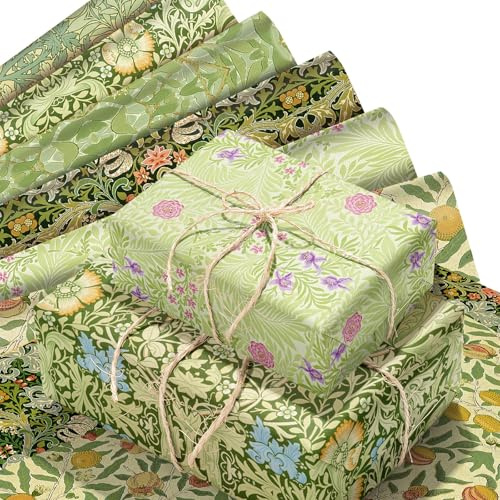 Vintage Green Wrapping Paper,70x50cm Recyclable Gift Wrapping Paper with 6 Designs,Perfect for Birthday Wedding Christmas Party Gifts Wrapping