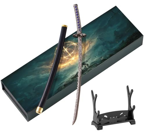 Huadafun Eldens Rings Shadowblade Schwert Replik – 10,2 Mini Katana aus Metall mit Displayständer, Desktop-Dekoration & Geschenk für Gamer, Sammler, Anime-Fans
