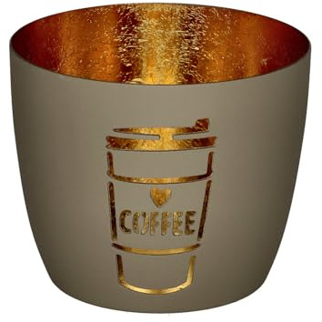 Giftcompany Madras Windlicht M Kaffee Becher Sandstone/Gold 8,5cm