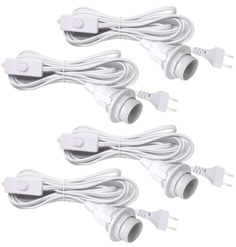 BORDEAG Douille E14 avec Câble et Interrupteur, Lot de 4 Douilles E14 avec Interrupteur, Câble de 3,5M pour Suspension Luminaire, DIY Lampes, Lustres et Plafonniers