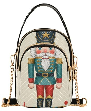 ISAOA Christmas Nutcracker Crossbody Bag for Women, Cell Phone Purse Detachable Chain Bag Leather Shoulder Handbag Wallet