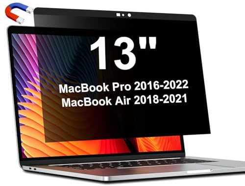 LUSA DESIGN Magnetischer Blickschutzfilter für MacBook Pro 13 Zoll (2016-2022,M1,M2)&MacBook Air 13 (2018-2021,M1), Abnehmbarer Anti Glare Blaulicht 13 Mac Sichtschutzfolie mit Webcam Abdeckung