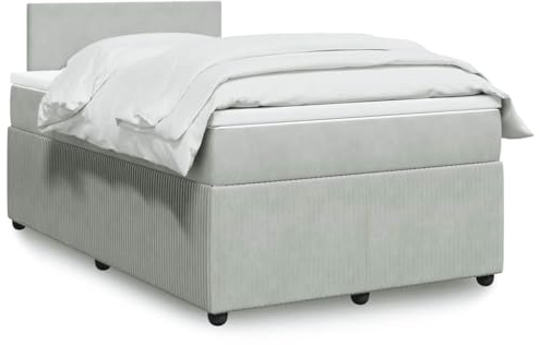 Hoopleep Hellgrau Boxspringbett mit Matratze, 120x200 cm Samtstoff, Taschenfederkernmatratze, Komfortable Matratzenauflage, Bettgestell mit Kopfteil, Optimaler Halt für Schlafzimmer