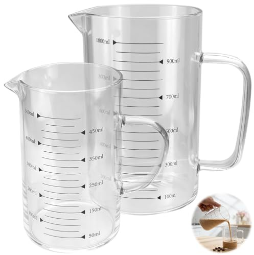 WPPQWP Messbecher Glas 500ml + 1L, Messbecher Set Für Backen und Kochen, Mikrowellengeeignet, Temperaturbeständig