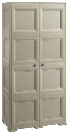 MA MAISON Armadio Multiuso in Plastica 2 Ante con 4 Scomparti e Vano Portascopa, Mobile Alto Organizzazione Casa per Lavanderia, Ingresso e Ripostiglio, 79x43x164 cm (Taupe)
