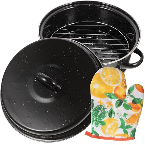 CALLARON Multi-Function Black Enamel Roasting Pan for Corns and Chinese Chestnut, Sturdy Cooking Pot Not Easy to Deform, Suitable for Home and Restaurant Use