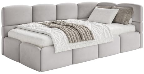 Selsey Jugendbett 120x200cm Hellgrau gepolstert mit Stauraum und Lattenrost, Polsterbett Jugendbett rechtsseitig mit Bettkasten, Kinderbett mit Eckkopfteil, Bett für Jugendzimmer