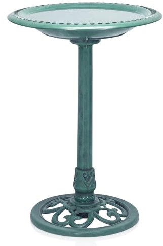 Alpine TEC116 Corporation 71 cm Tall Outdoor Birdbath with Scrollwork Decoration Yard Statue, Green