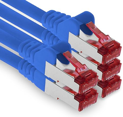 1aTTack.de - 5x 0,25 m cavo patch CAT6 S/FTP PIMF schermatura CAT.6 cavo di rete RJ45 cavo Ethernet DSL router LAN switch modem pannello patch - blu - 5 pezzi