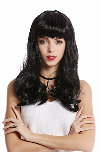 WIG ME UP - 90649-ZA103 Perücke Damen Karneval Fasching lang schwarz Pony Burlesque 50er Jahre Pin-Up Star