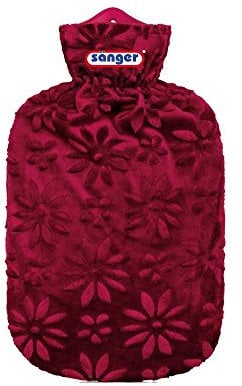 Sänger Wärmflasche, 2 Liter Naturgummi, Wärmeflasch, Bettflasche, Wärmekissen, Struktur-Bezug, brombeere