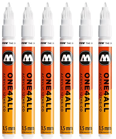 Molotow One4All 127HS-CO Acryl Marker 6 Stück, Farbe 160 signalweiß | 1,5 mm Strichstärke, hochdeckend und permanent, schnell trocknend, UV-beständig, nachfüllbar, für fast alle Untergründe
