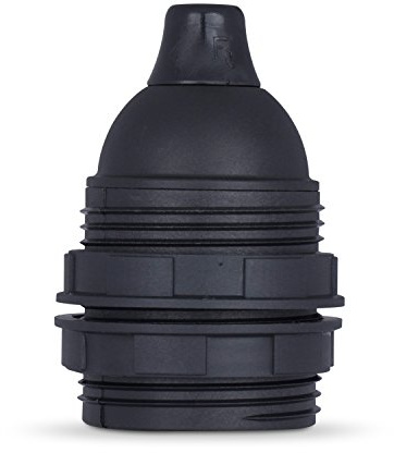 Gewindemantel Lampenfassung E27 aus Thermoplast, schwarz mit Zugentlastung - 3x Stück