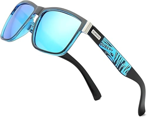 DUBERY Polarisierte Sonnenbrille für Herren und Damen I 100% UV-Schutz | Leichtes Retro Vintage Design | Unisex-Brille für Sport, Radfahren, Golf, Angelnl | CE-geprüft, UV400, CAT.3 I D518 Blau