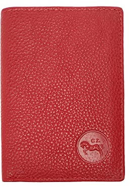 LOLUNA® Etui Porte Carte de crédit RFID - NFC- 3 Volets - 9 Cartes - Mini Portefeuille - Compact - Homme/Femme - Cuir Vachette Véritable Rouge