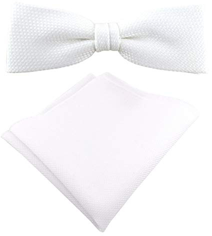 TigerTie schmale Designer Fliege Pique in uni gemustert, vorgebundene Schleife 100% Baumwolle + Einstecktuch + Fliegenaufbewahrungsbox