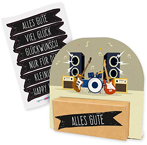 itenga Geldgeschenk oder Gutschein Verpackung Geschenkaufsteller Motiv/Anlass Konzert Musik Festival mit Stickerbogen aus Karton 12x11,5cm