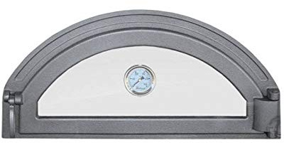Sellon24® Bogen aus Gusseisen Pizzaofentür mit Glas Brotofen Ofentür Steinofentür (Mit Thermometer H2216)