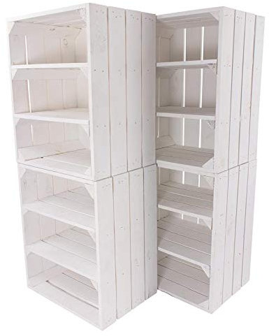 4X Vintage-Möbel 24 weißes Küchenregal mit 3 Fächern Quer 50cm x 40cm x 30cm Shabby Chic Landhaus Obstkiste Regal Holzkisten Weinkisten Kiste Box DIY Bücherregal