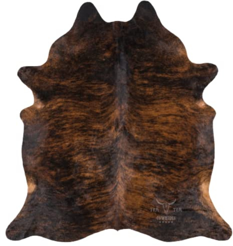 Tomtom Cowhides Brindle - Alfombra de piel de vaca oscura 100% natural, 7 x 6 pulgadas