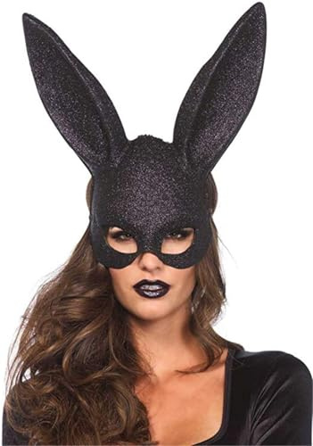 Ulalaza Frauen Hasenmaske Kostüm Schwarzes Kaninchen Halbmaske für Halloween Ostern Maskerade Zubehör